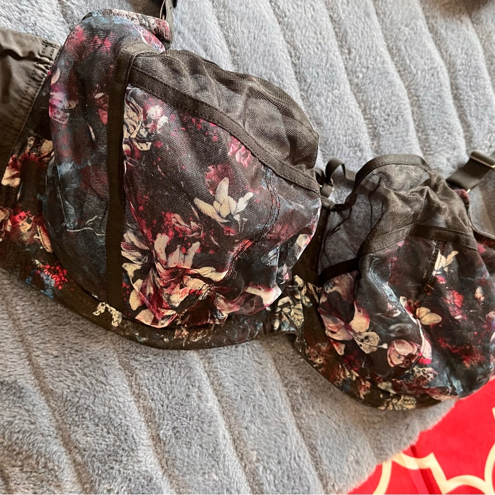 Floral Black Bra